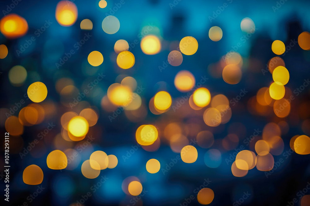 Vibrant golden bokeh lights against blurred urban backdrop evoking warmth and mystery Vibrant golden bokeh lights against blurred urban backdrop evoking warmth and mystery