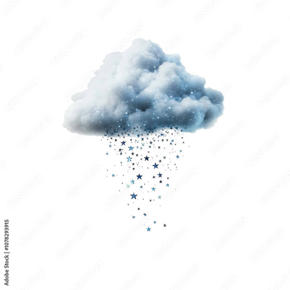 A cloud with stars falling from it. transparent background A cloud with stars falling from it. transparent background