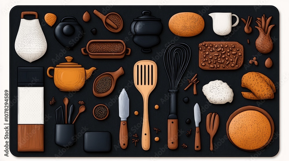 Baking Cooking Utensils Spices Ingredients Flatlay Baking Cooking Utensils Spices Ingredients Flatlay