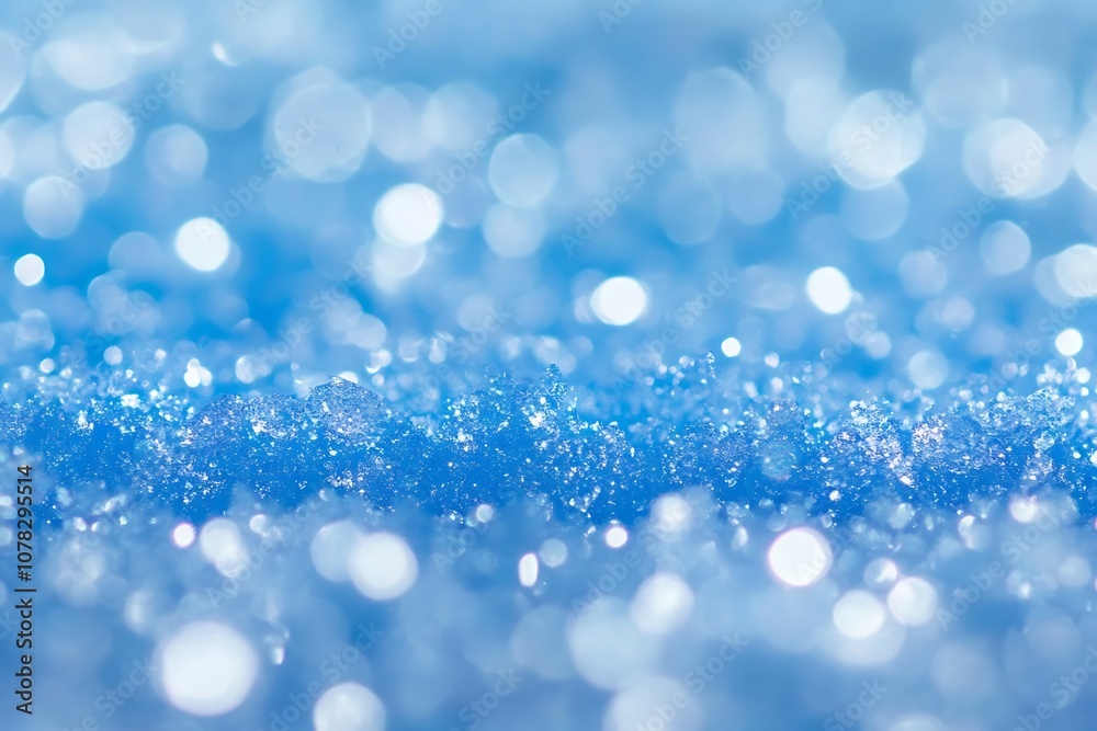 Fototapeta premium Icy blue background with softly glowing winter snowflakes