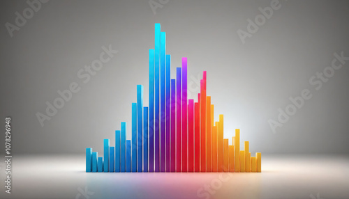 A colorful bar graph stands on a white surface in front of a gray background