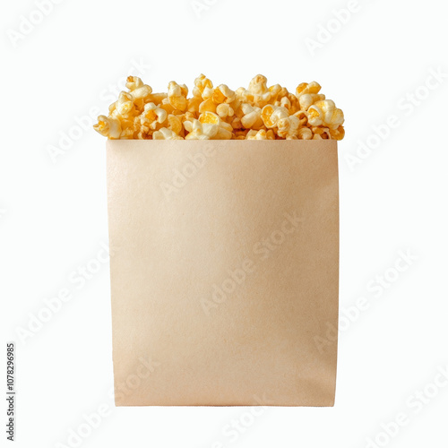 Minimal snack paper bag mockup on white background. AI generative. photo