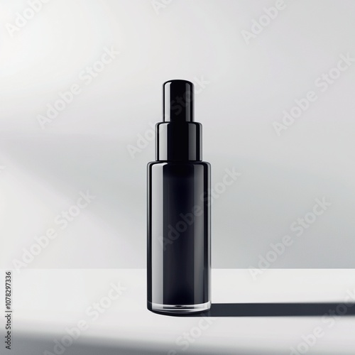 Black Glass Bottle with a Dropper on a White Surface