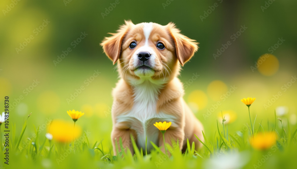 Adorable Puppy in a Spring Meadow Adorable Puppy in a Spring Meadow