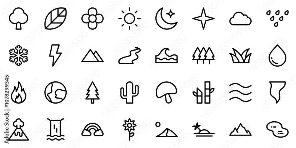 Fototapeta premium nature outline icon set