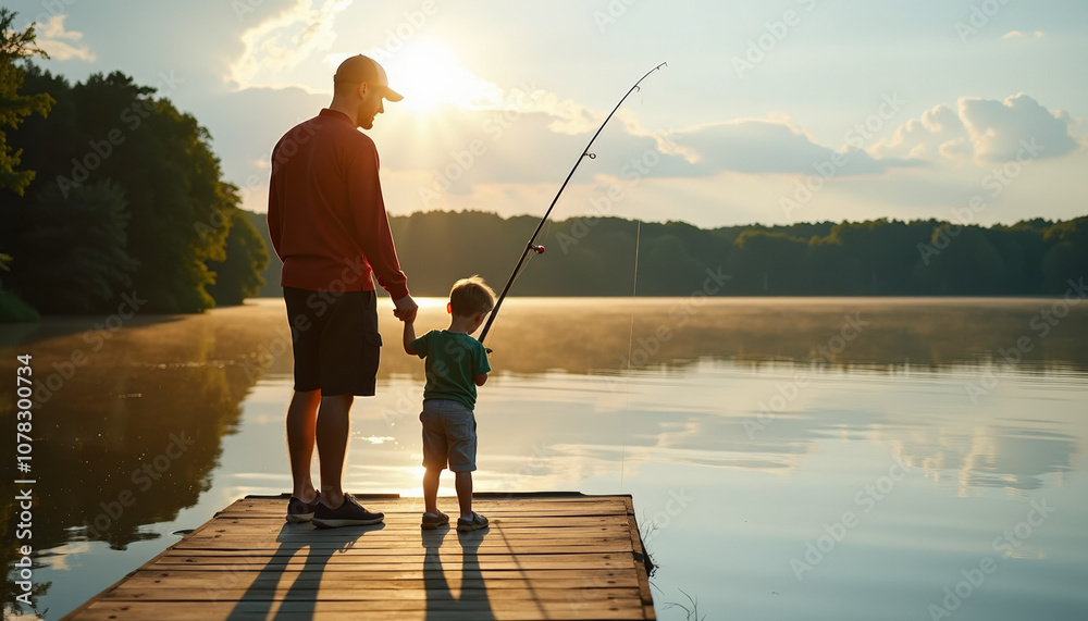Father and Son Fishing at Sunset Father and Son Fishing at Sunset