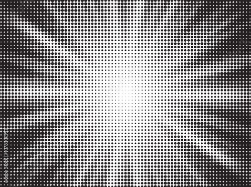 Halftone gradient sun rays pattern. abstract halftone vector dots background. monochrome dots pattern. pop art, comic small dots. star rays halftone poster. shine, explosion. sunrise rays background.