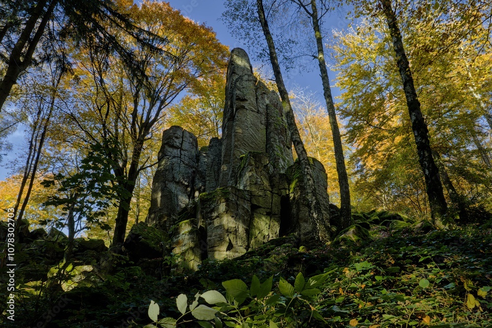 Rock formations in an autumn forest. Rock formations in an autumn forest.