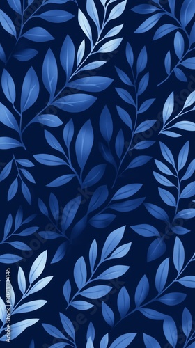 Dark blue leaf pattern with detailed textures, creating a calming and elegant background. Ideal for wallpapers, textiles, and design projects.