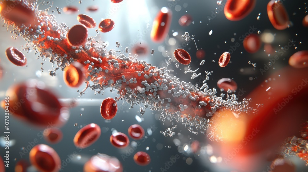 3D visualization of a clogged artery highlighting cholesterol plaque accumulation and reduced blood flow, illustrating atherosclerosis risk factors 3D visualization of a clogged artery highlighting cholesterol plaque accumulation and reduced blood flow, illustrating atherosclerosis risk factors