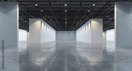 Expo Hall. Three-Dimensional Render of Empty Exhibition Center for Commercial Use