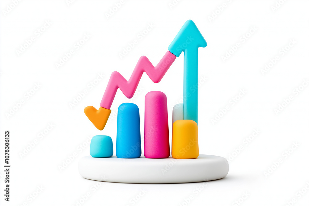 stock market chart icon, plasticine 3D style, bright colors and simple lines, isolated on white background stock market chart icon, plasticine 3D style, bright colors and simple lines, isolated on white background