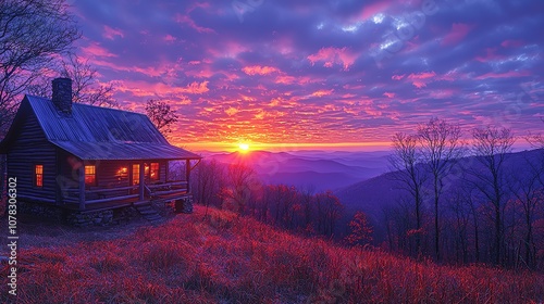 
A captivating sunset mountain landscape, captured in high-quality photography that emphasizes the warm, glowing tones of the setting sun