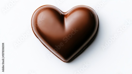 Chocolate heart is shown on a white background. The heart is made of chocolate and is sitting on a white surface. Concept of warmth and love, as the heart is a symbol of affection and care