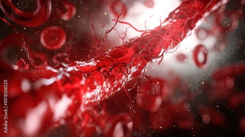 Realistic depiction of an artery constricted by cholesterol buildup, showing the impact of atherosclerosis on blood flow in the circulatory system photo