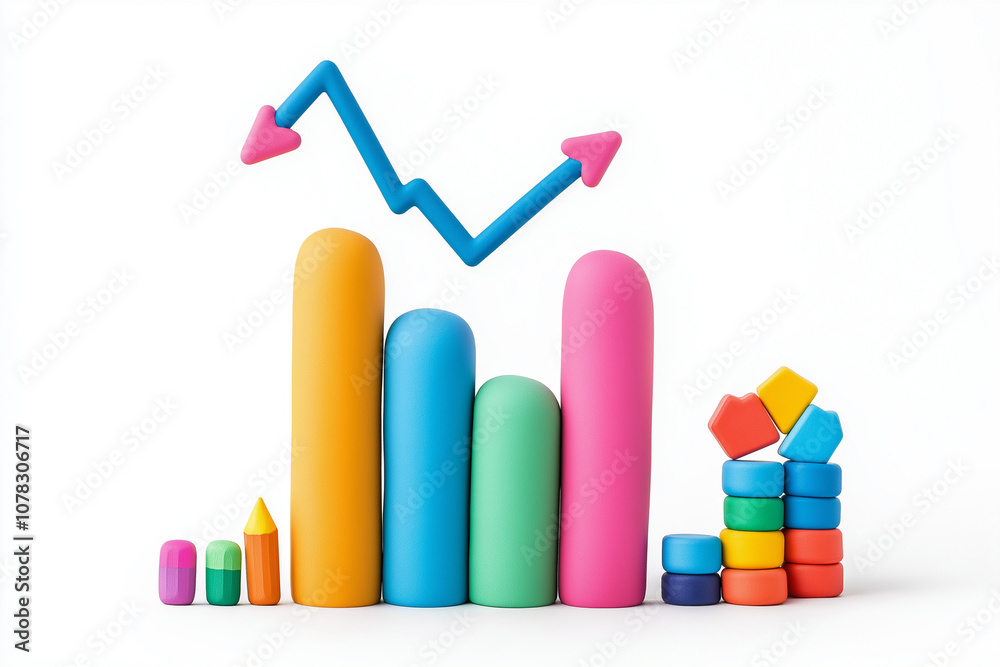 stock market chart icon, plasticine 3D style, bright colors and simple lines, isolated on white background stock market chart icon, plasticine 3D style, bright colors and simple lines, isolated on white background