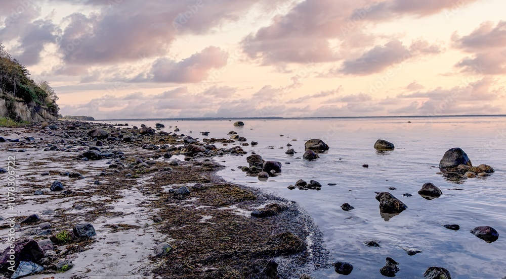 Steep coast of the island of Poel, marked by the tides of the Baltic Sea