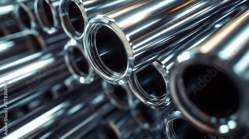 Vertical Stack of Shiny Metal Pipes at a Construction Site

 photo