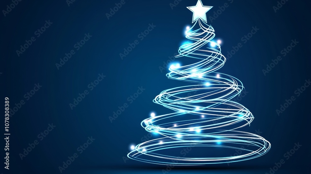 Christmas tree with a star on top. The tree is surrounded by a blue background. The blue background and the star on the tree create a festive and joyful mood Christmas tree with a star on top. The tree is surrounded by a blue background. The blue background and the star on the tree create a festive and joyful mood