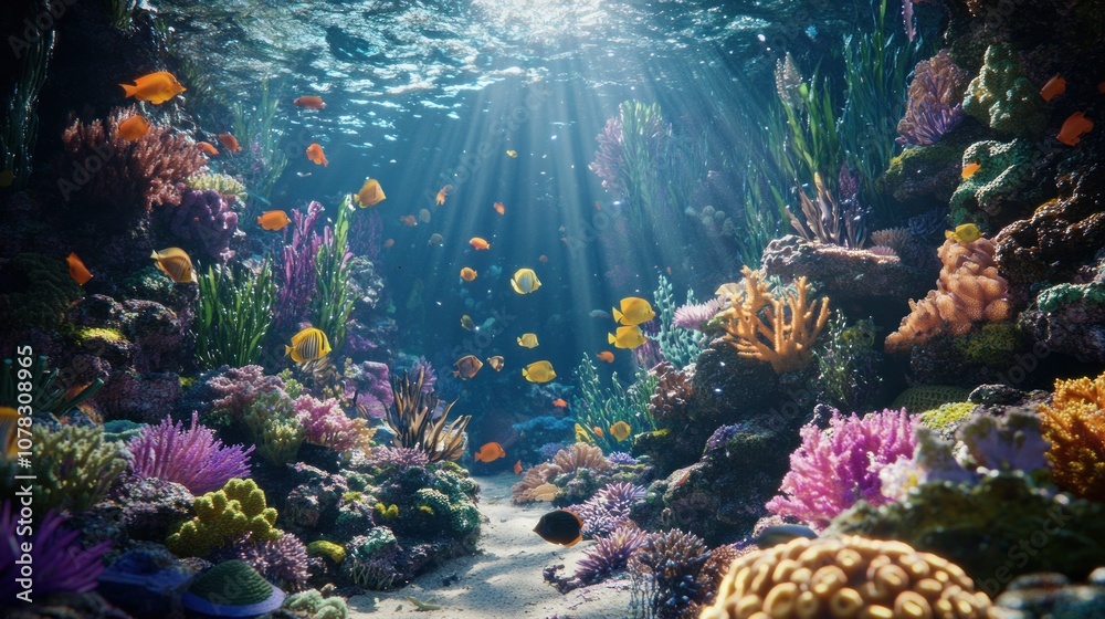 Fototapeta premium A bustling underwater coral reef teeming with colorful fish