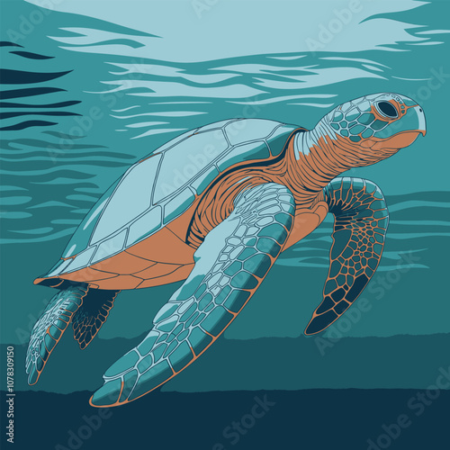 Sea Turtle Vector Swimming