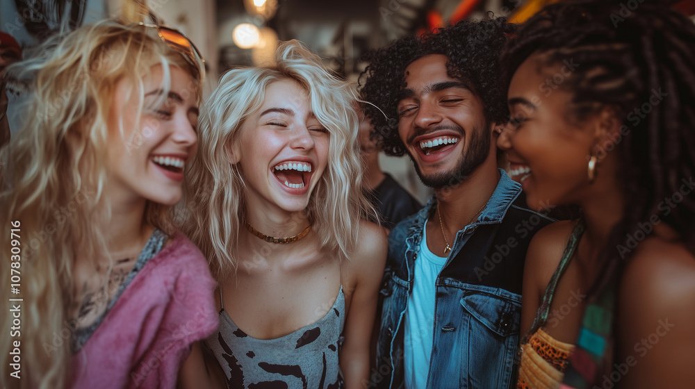 Fototapeta premium Diverse Group Of Friends Smiling Outdoors Casual Gathering