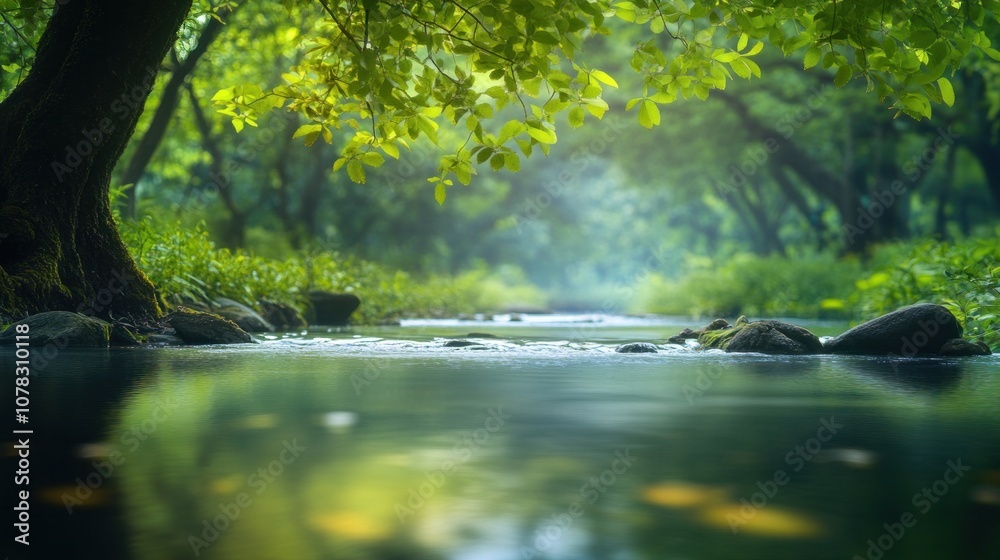 A Calm River Flowing Through a Forest A Calm River Flowing Through a Forest
