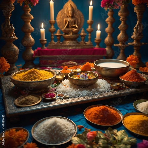 Traditional Yagna Offerings.A Sacred Display of Spiritual Devotion photo