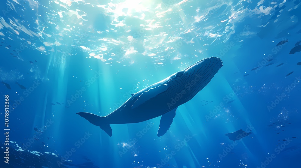 Naklejka premium Whales on the seabed