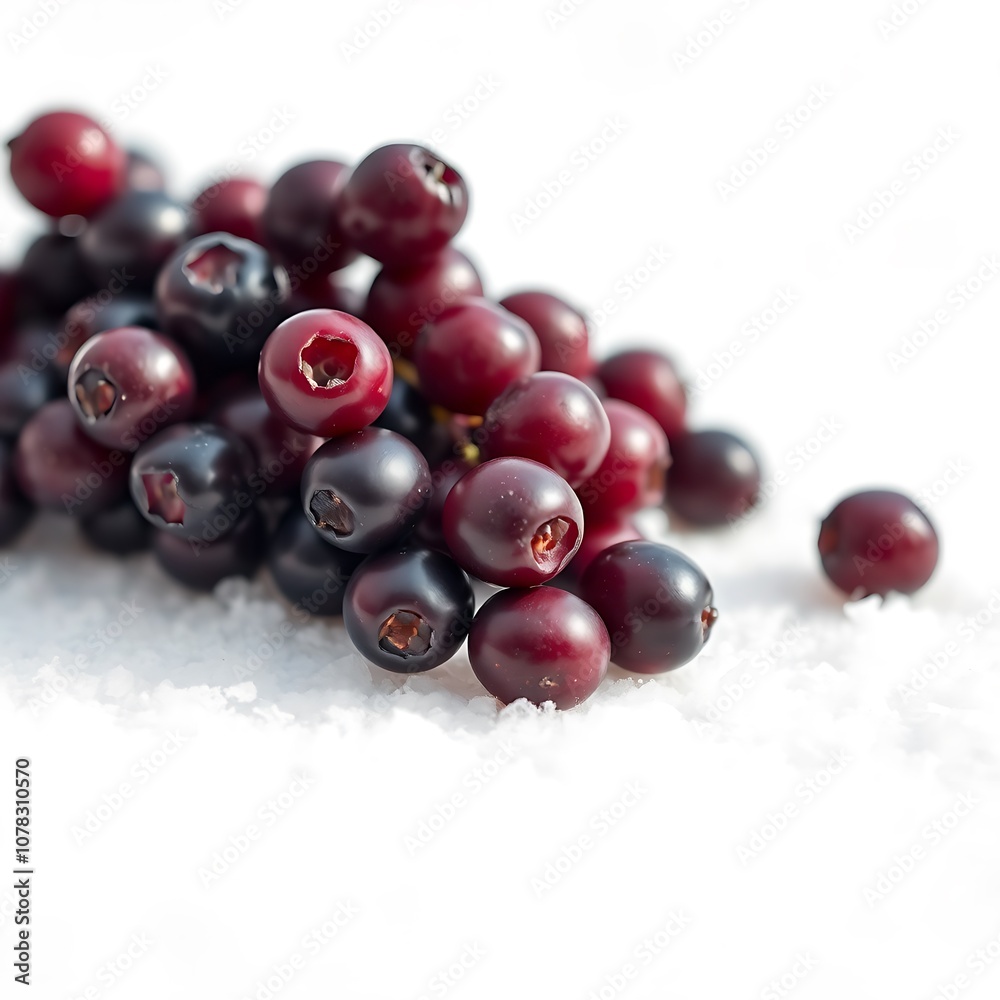 A delicate cluster of freshly plucked acai berries glisten against the pristine backdrop of a snowy white surface, their deep purple hue radiating a sense of luxury and mystique. A delicate cluster of freshly plucked acai berries glisten against the pristine backdrop of a snowy white surface, their deep purple hue radiating a sense of luxury and mystique.