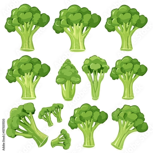 Simple flat 2D icon broccoli set isolated on transparent background, vector, flat design, animation design, vector, flat design, animation design, simple flat 2D icon, minimalist design, clipart