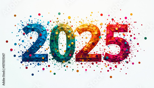 Colorful 2025 Design with Paper Cut Numbers