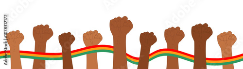 Raised hand design with flag decoration and heart image themed Black History Month. Design for Black History Month campaign with transparent background.