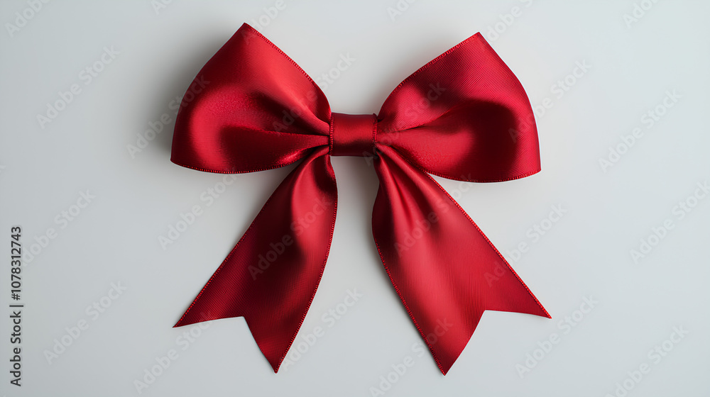 Red ribbon bow for gift box decoration, elegant festive ornament, shiny red ribbon with bow Red ribbon bow for gift box decoration, elegant festive ornament, shiny red ribbon with bow