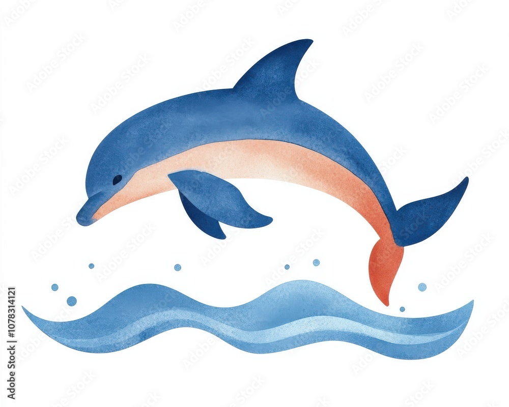 Obraz premium A playful dolphin leaps joyfully above the ocean waves, showcasing the beauty of marine life in a colorful watercolor style.