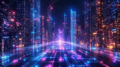 Wallpaper Mural Explore the vibrant cityscape of a futuristic neon metropolis with stunning light effects Torontodigital.ca