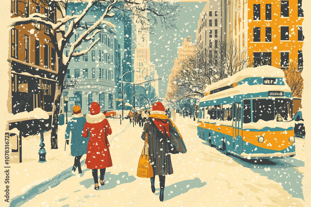 Obraz premium image of tourists bundled in winter coats