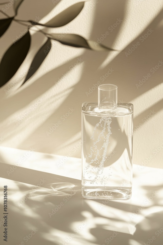 Clear glass bottle with bubbles in sunlight. Clear glass bottle with bubbles in sunlight.