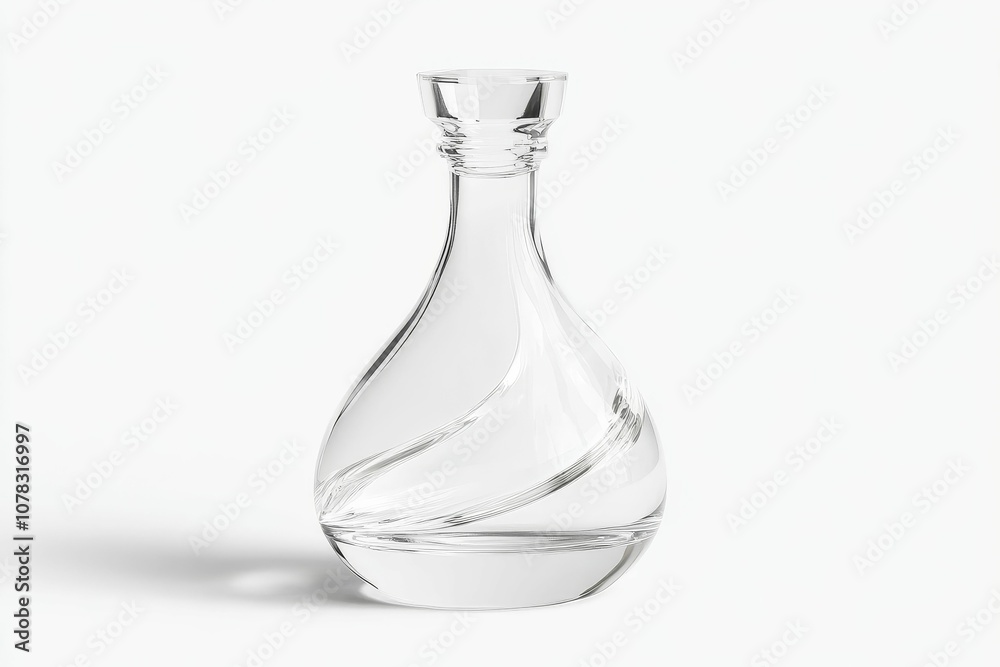 A clear glass decanter with a swirl design.