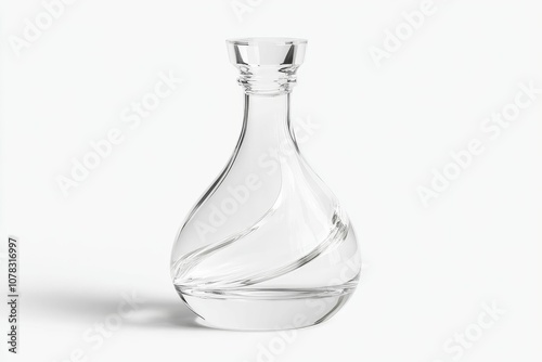 A clear glass decanter with a swirl design.