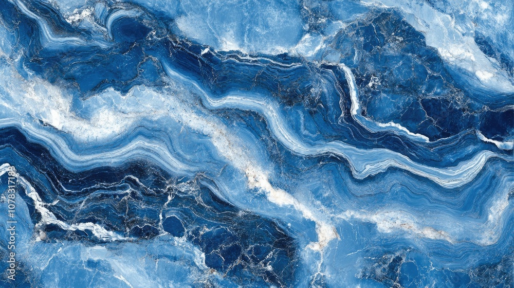 Abstract ocean blue marble, with dark and light blue swirling patterns and smooth white veins, evoking water's flow Abstract ocean blue marble, with dark and light blue swirling patterns and smooth white veins, evoking water's flow