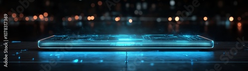 Explore the future of technology with a glowing interactive interface design photo