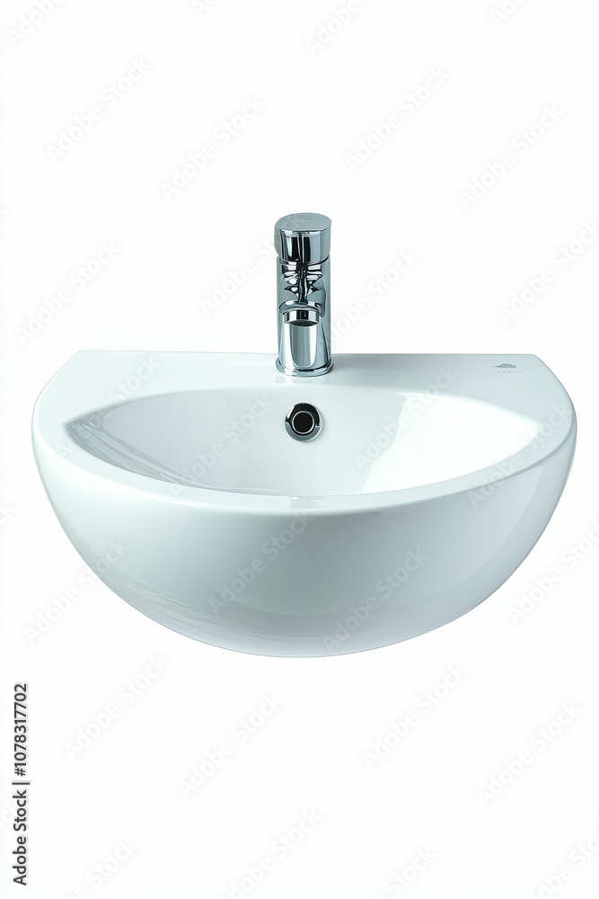 White ceramic sink with chrome faucet. White ceramic sink with chrome faucet.
