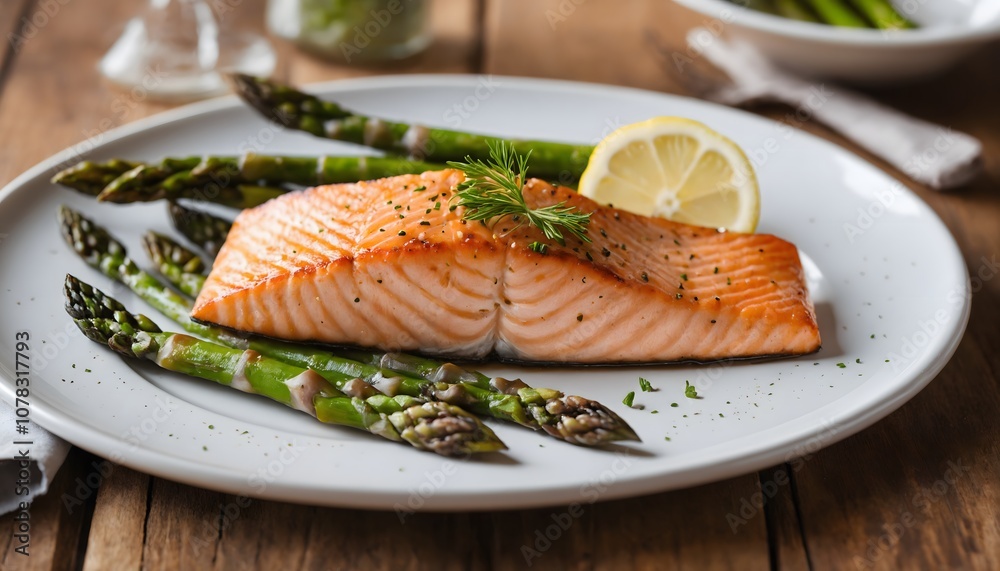 Healthy Dinner of Grilled Salmon and Steamed Asparagus Healthy Dinner of Grilled Salmon and Steamed Asparagus