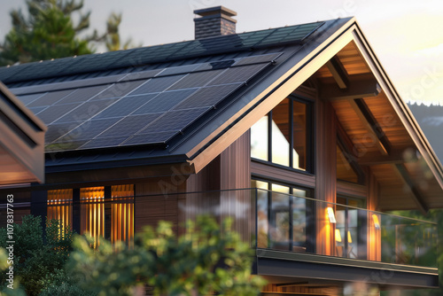 Wallpaper Mural close-up of house with solar panels on the gable roof Torontodigital.ca