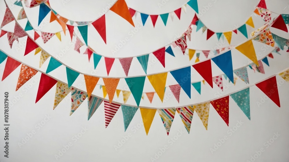 Fototapeta premium Colorful bunting flags on white for festive celebrations