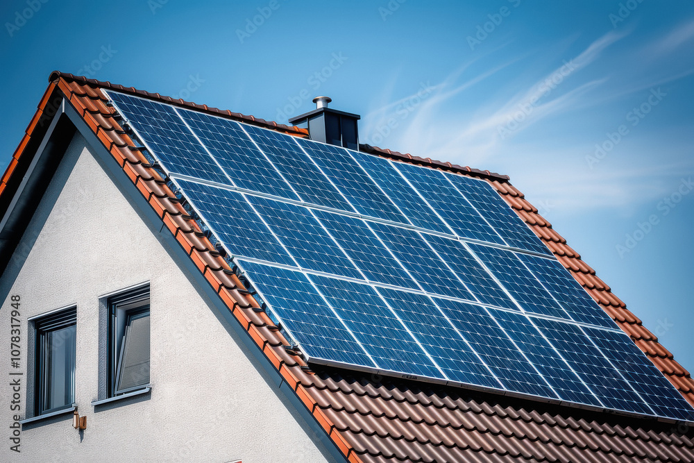 Fototapeta premium close-up of house with solar panels on the gable roof