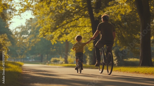 A man and a child are riding a bike together