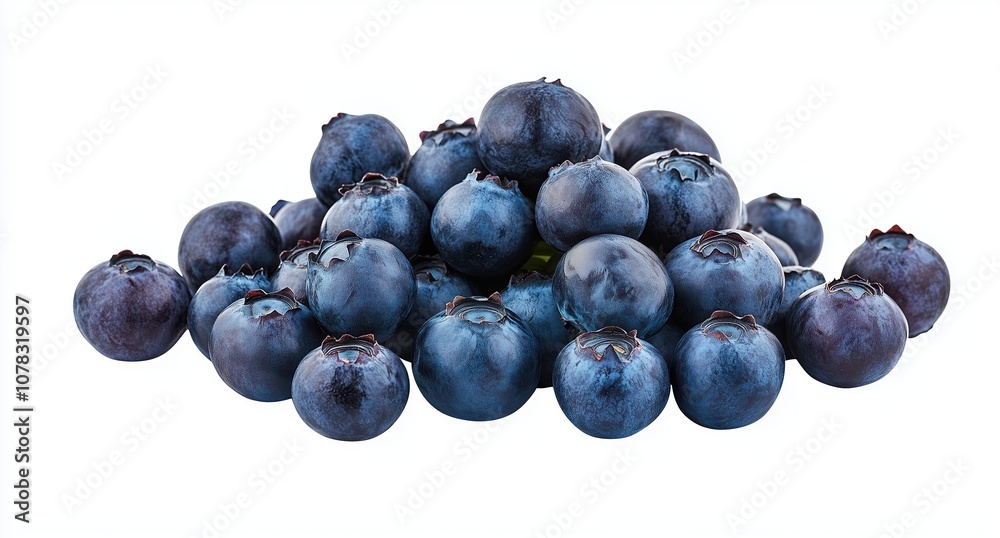 Fresh blueberries clustered together on a white background ready for culinary use
