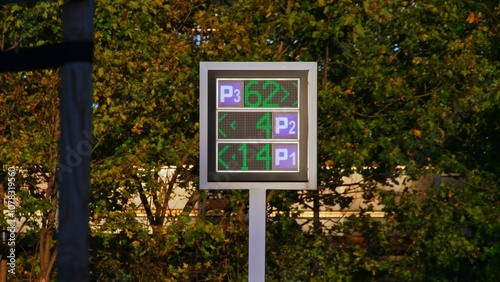 Multilevel Parking Lot Occupancy Display with LED Lights Showing Free Spot Count